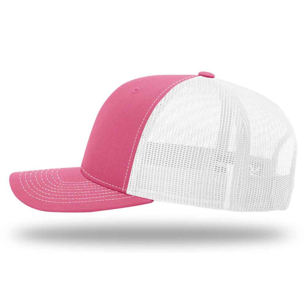 Custom-Hot-Pink-White-color-112-style-blank-trucker-hat-left-view