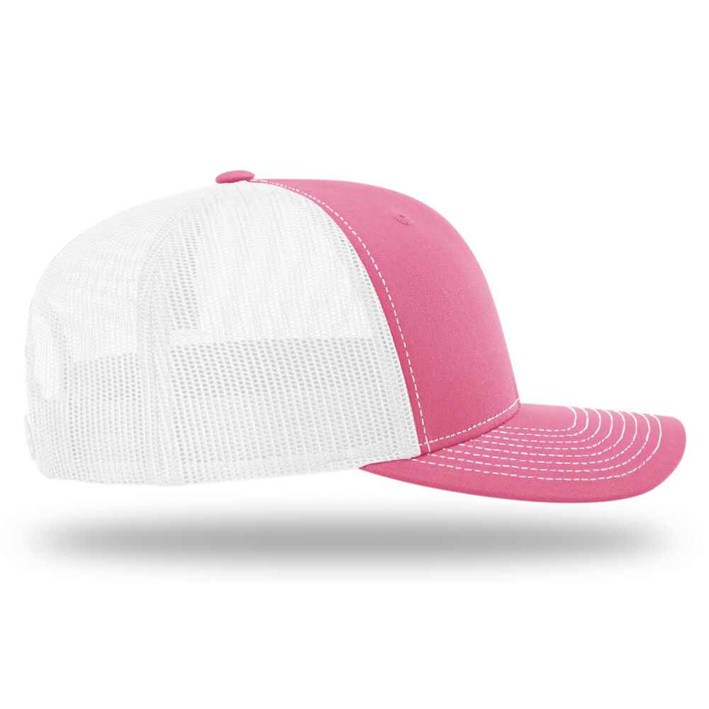 Custom-Hot-Pink-White-color-112-style-blank-trucker-hat-right-view