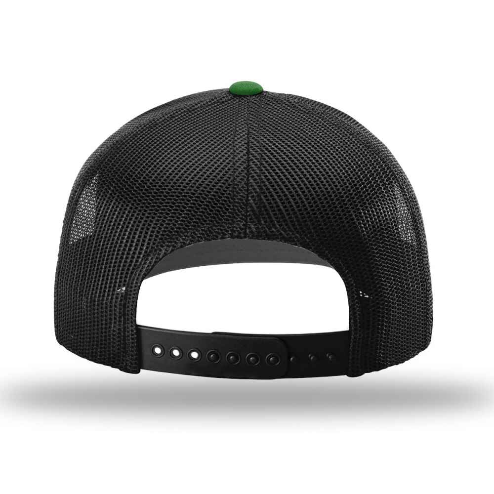 Custom-Kelly-Black-color-112-style-blank-trucker-hat-back-view