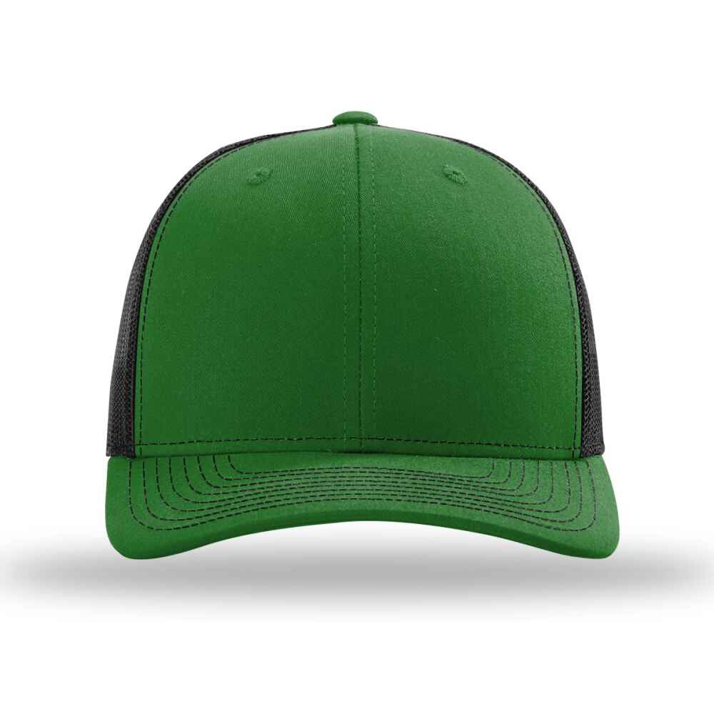 Custom-Kelly-Black-color-112-style-blank-trucker-hat-front-view