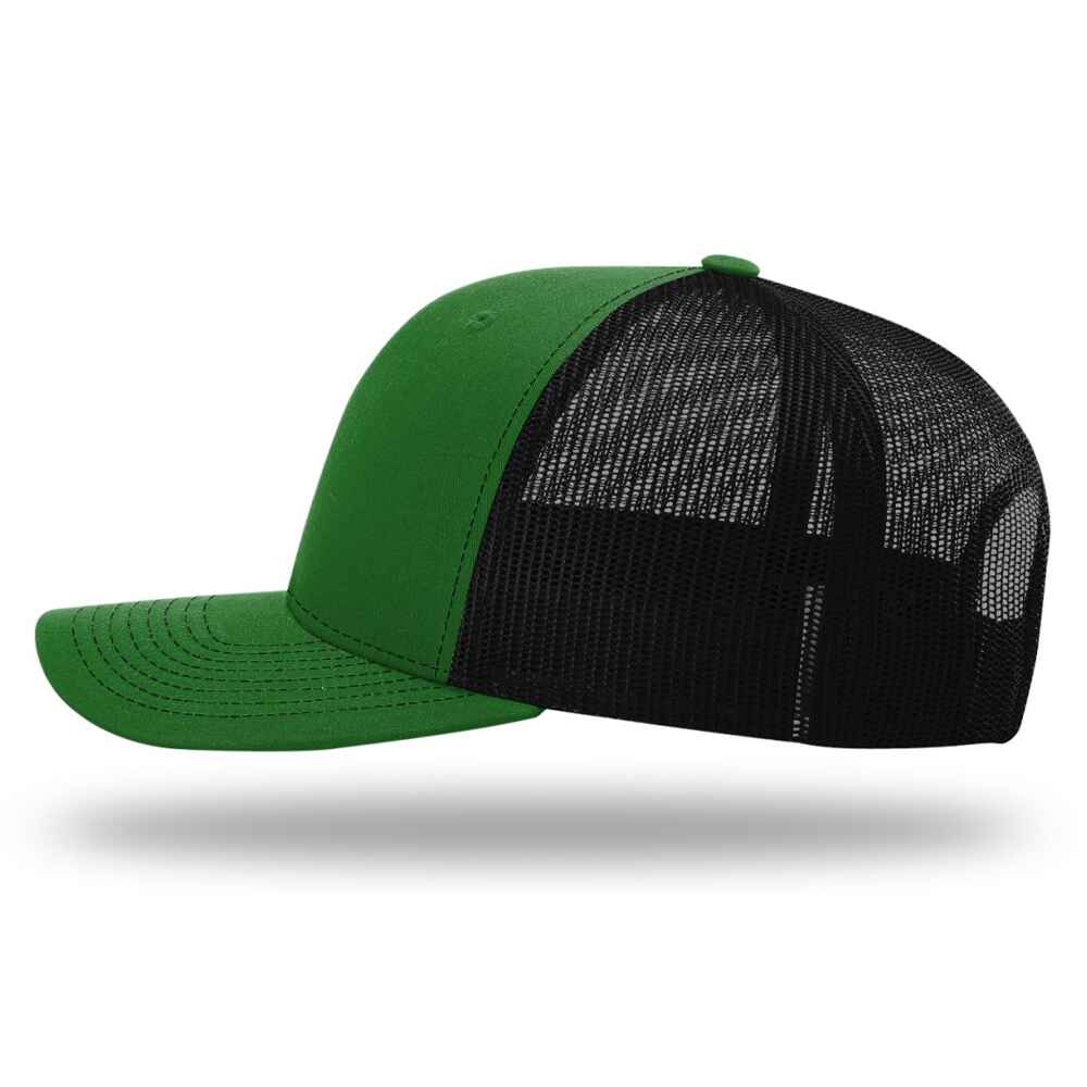 Custom-Kelly-Black-color-112-style-blank-trucker-hat-left-view