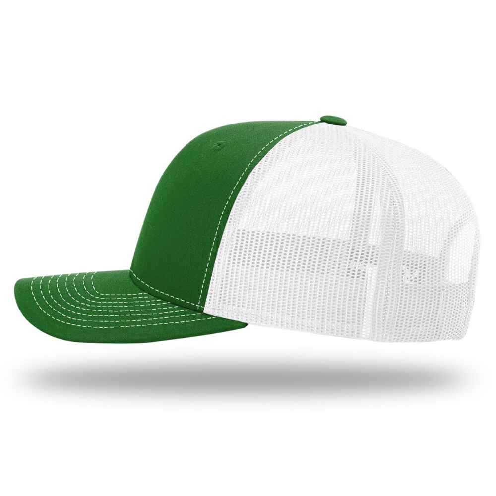 Custom-Kelly-White-color-112-style-blank-trucker-hat-left-view