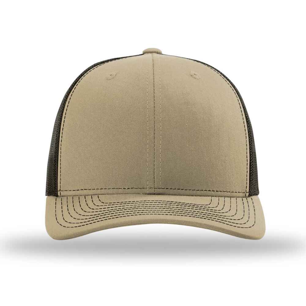 Custom-Khaki-Coffee-color-112-style-blank-trucker-hat-front-view