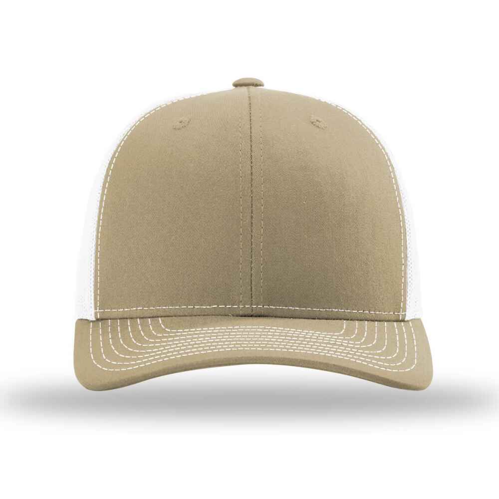 Custom-Khaki-White-color-112-style-blank-trucker-hat-front-view