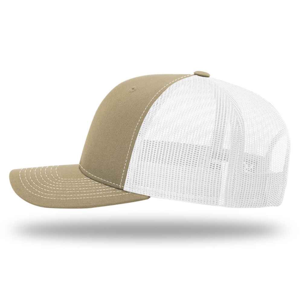 Custom-Khaki-White-color-112-style-blank-trucker-hat-left-view