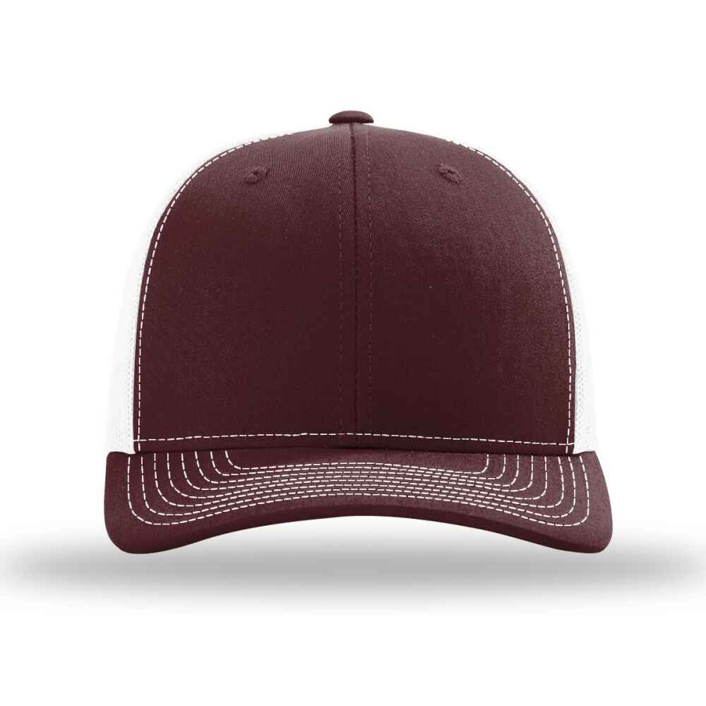 Custom-Maroon-White-color-112-style-blank-trucker-hat-front-view