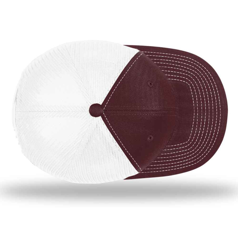 Custom-Maroon-White-color-112-style-blank-trucker-hat-top-view