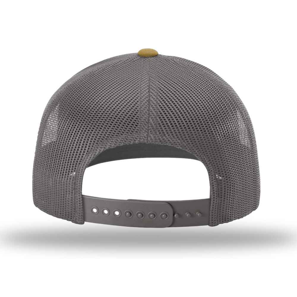 Custom-Mink-Beige-Charcoal-Amber-Gold-color-112-style-blank-trucker-hat-back-view