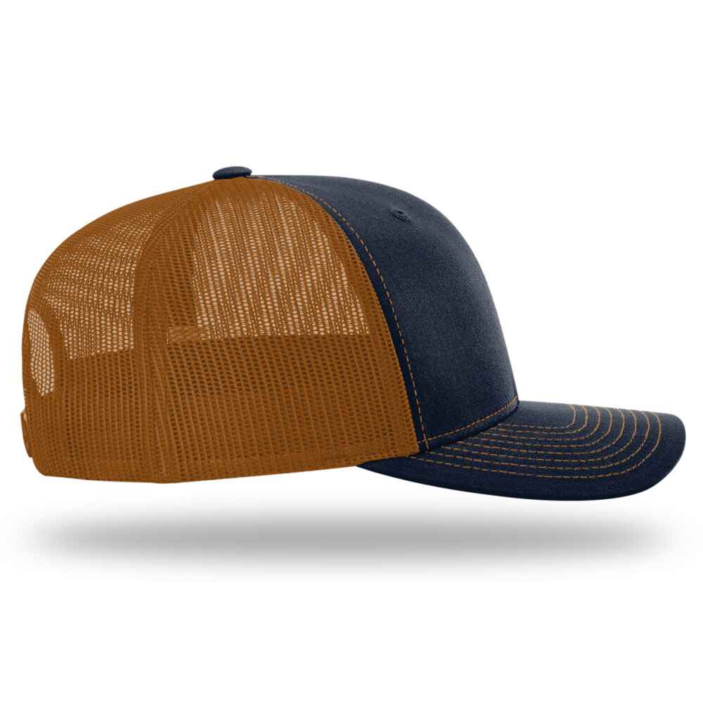 Custom-Navy-Caramel-color-112-style-blank-trucker-hat-right-view