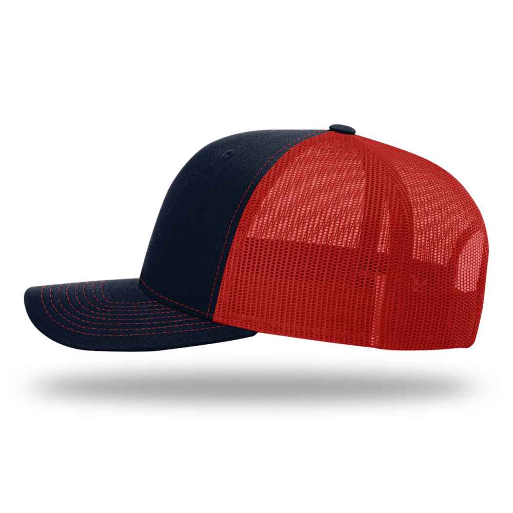 Custom-Navy-Red-color-112-style-blank-trucker-hat-left-view