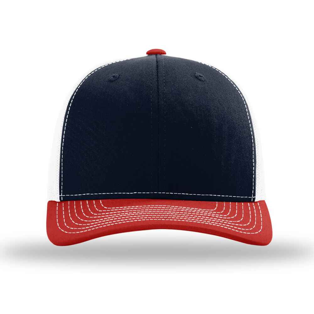 Custom-Navy-White-Red-color-112-style-blank-trucker-hat-front-view