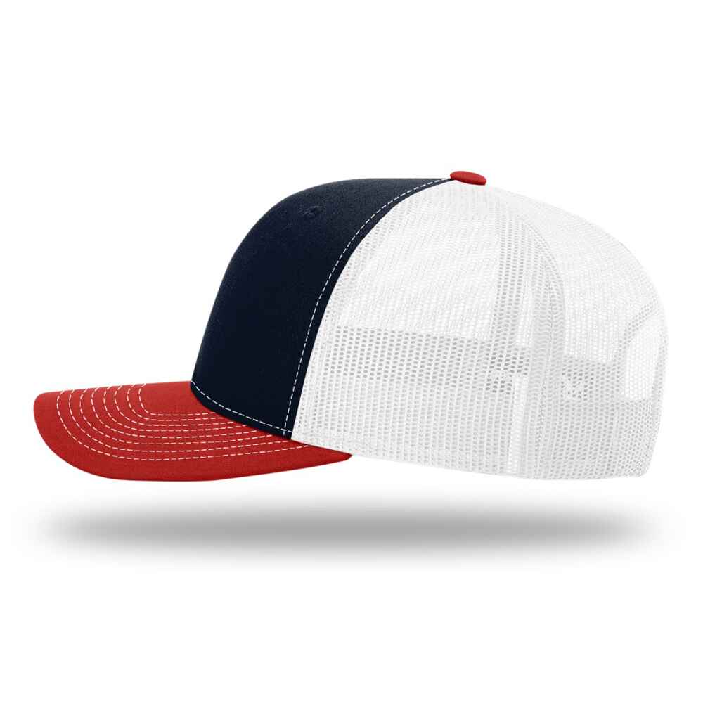 Custom-Navy-White-Red-color-112-style-blank-trucker-hat-left-view