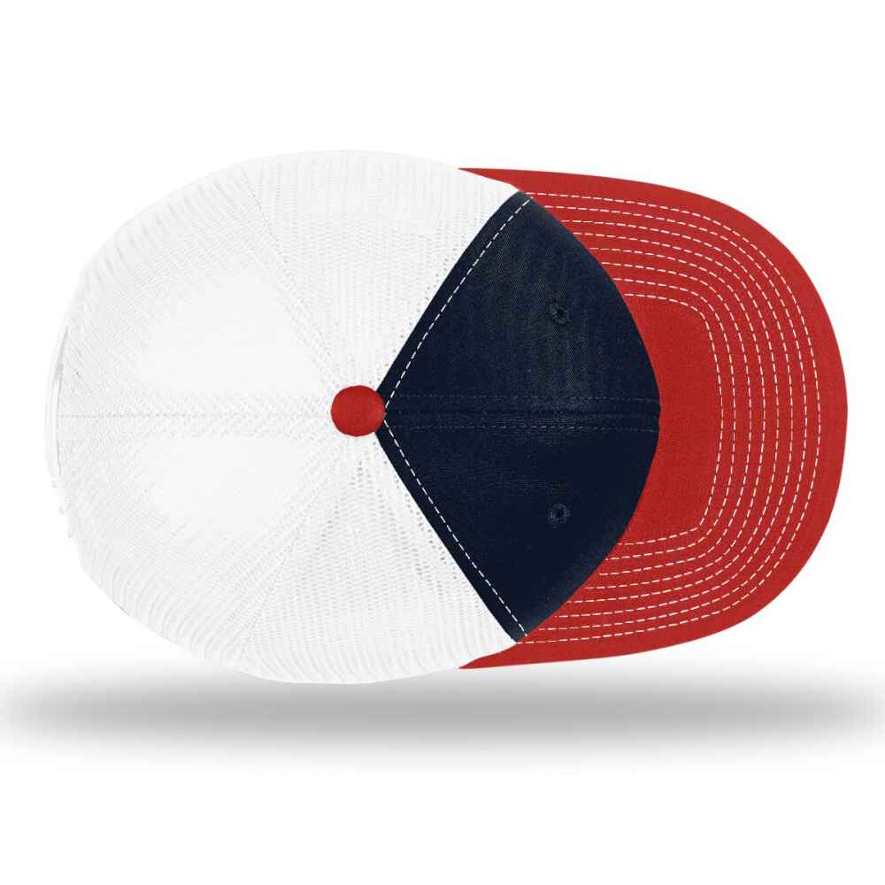 Custom-Navy-White-Red-color-112-style-blank-trucker-hat-top-view