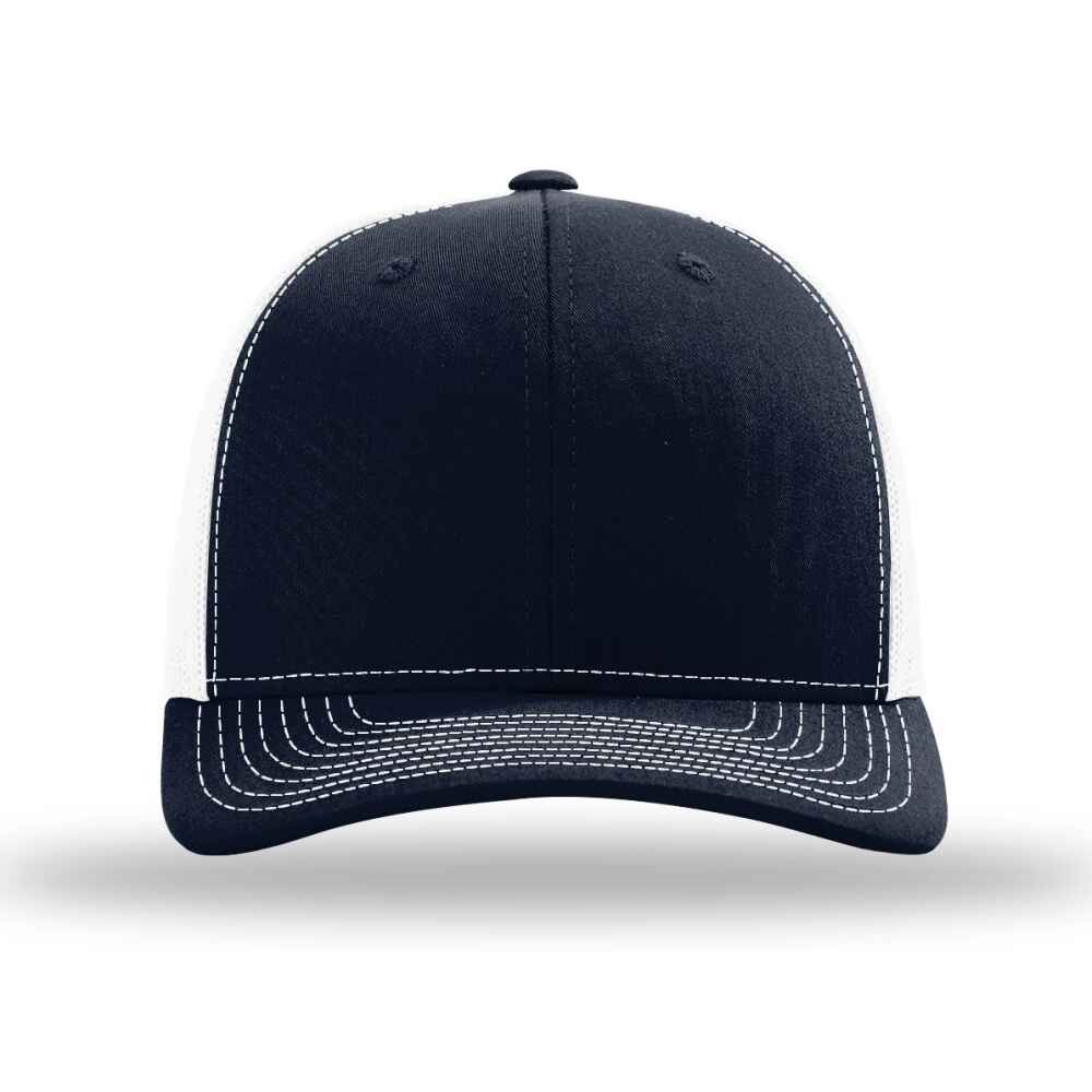 Custom-Navy-White-color-112-style-blank-trucker-hat-front-view