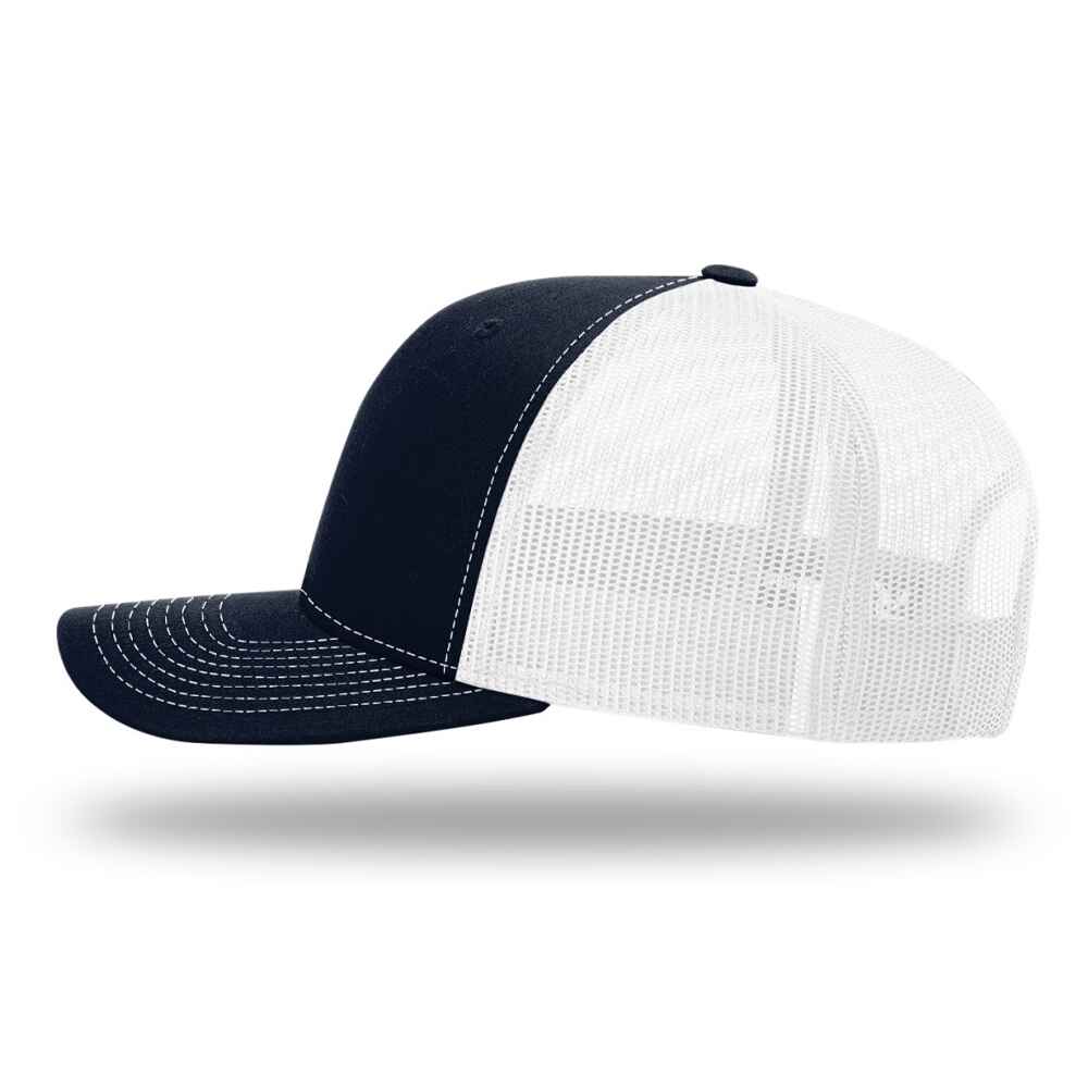 Custom-Navy-White-color-112-style-blank-trucker-hat-left-view