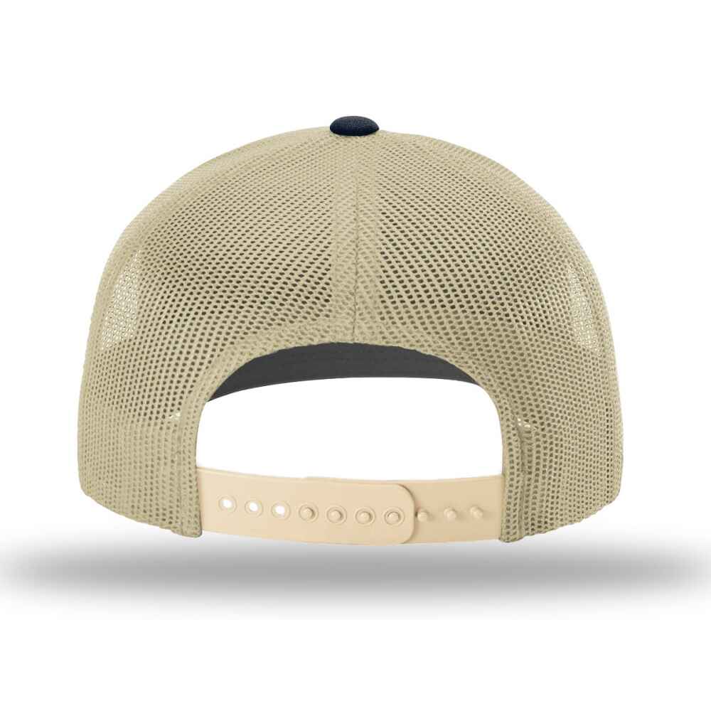 Custom-Navy-khaki-color-112-style-blank-trucker-hat-back-view