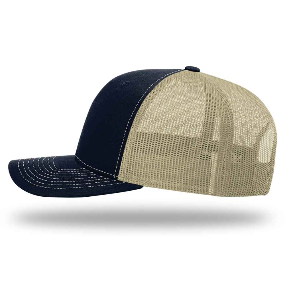 Custom-Navy-khaki-color-112-style-blank-trucker-hat-left-view