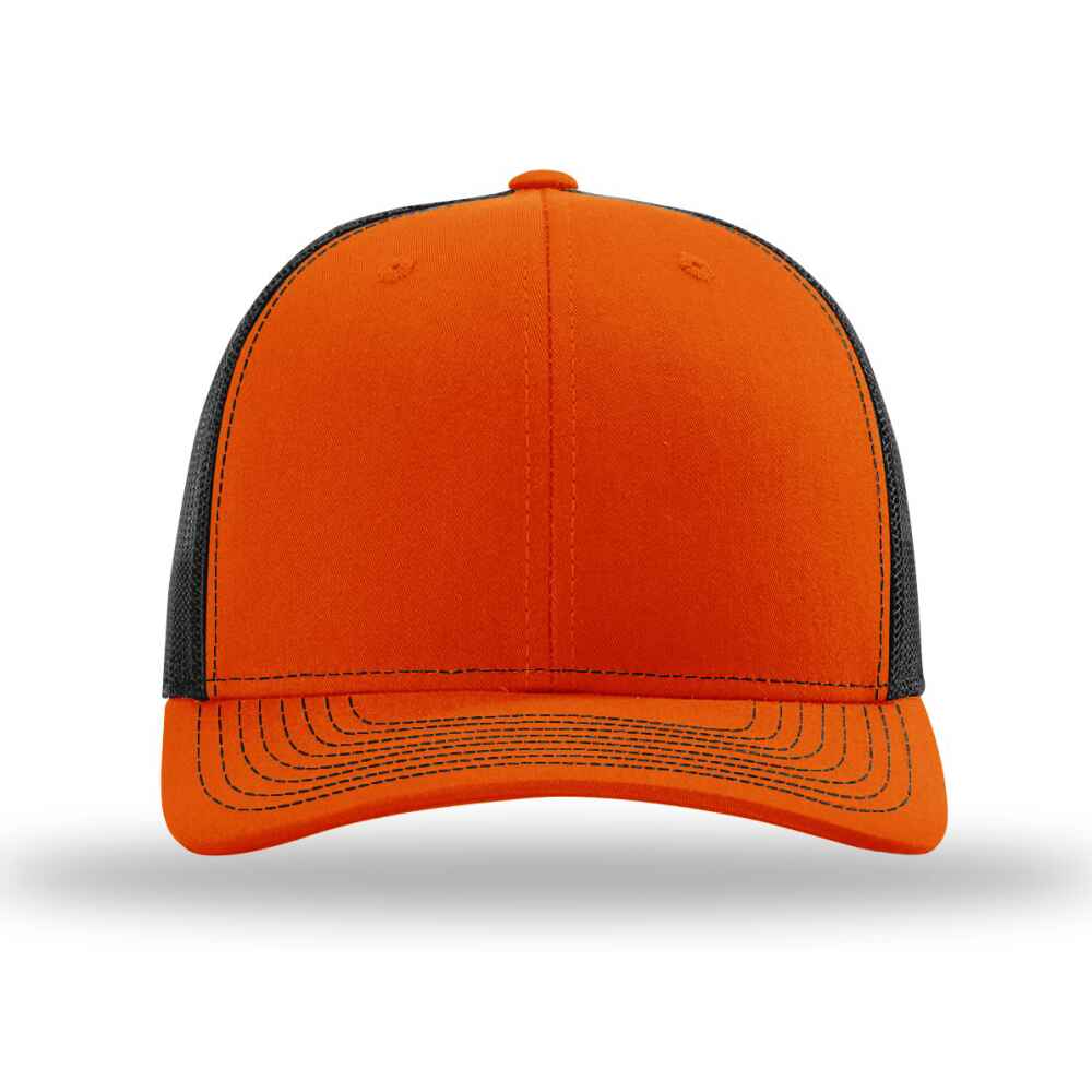 Custom-Orange-Black-color-112-style-blank-trucker-hat-front-view