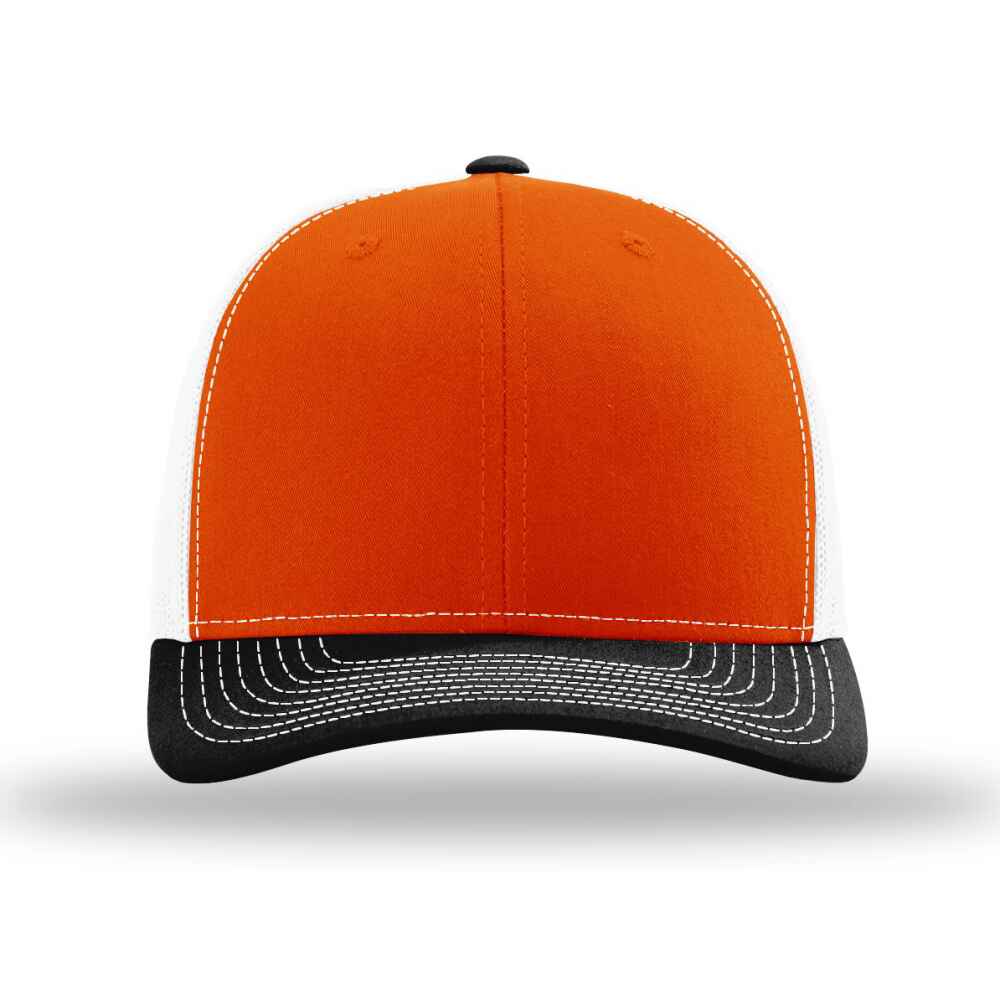 Custom-Orange-White-Black-color-112-style-blank-trucker-hat-front-view