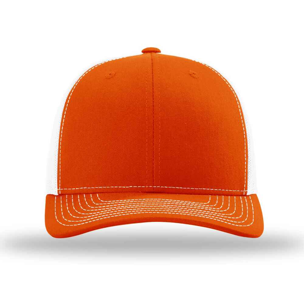 Custom-Orange-White-color-112-style-blank-trucker-hat-front-view