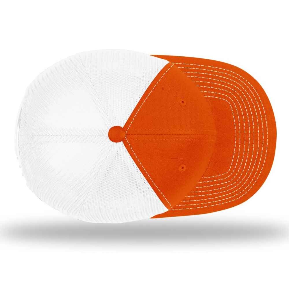 Custom-Orange-White-color-112-style-blank-trucker-hat-top-view