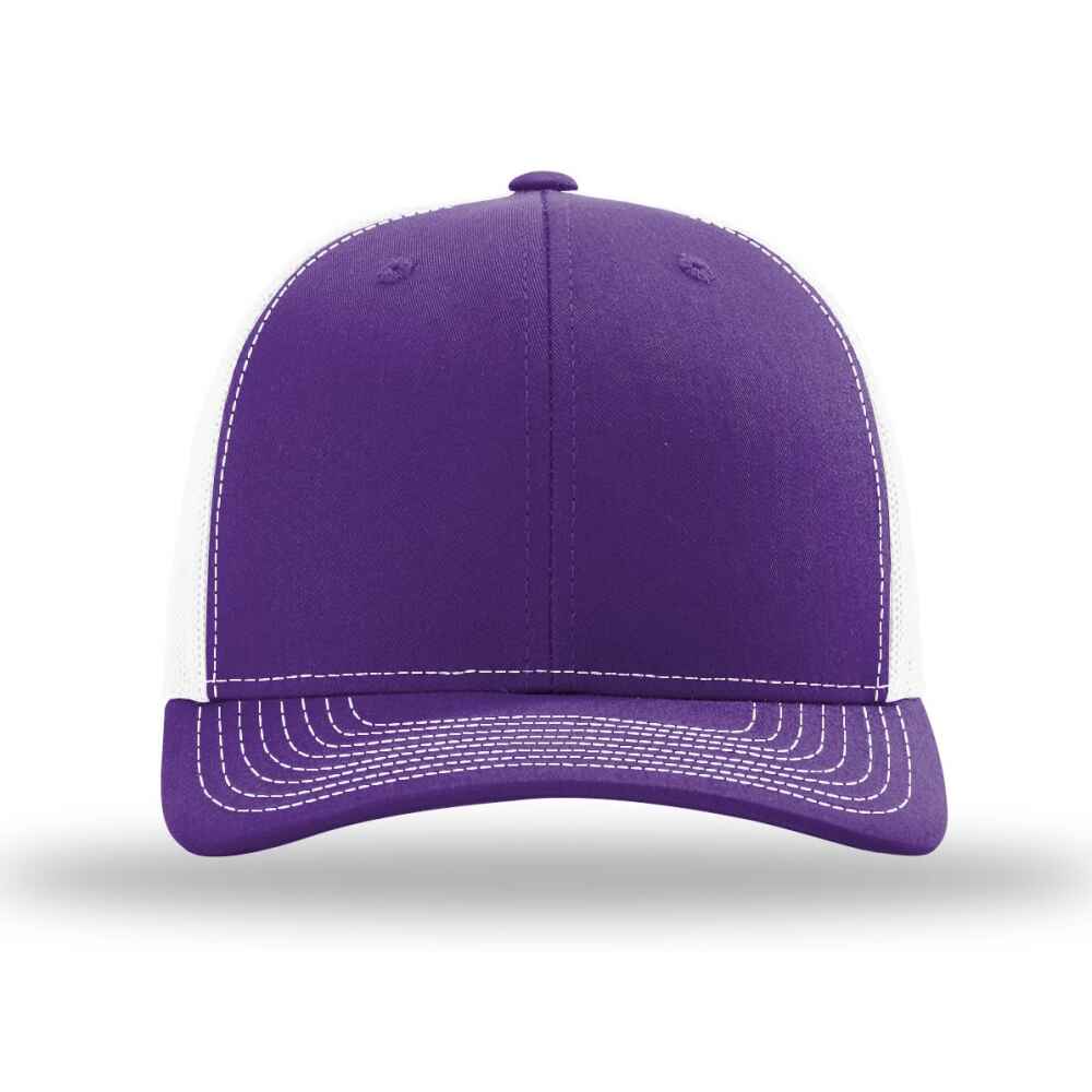 Custom-Purple-White-color-112-style-blank-trucker-hat-front-view