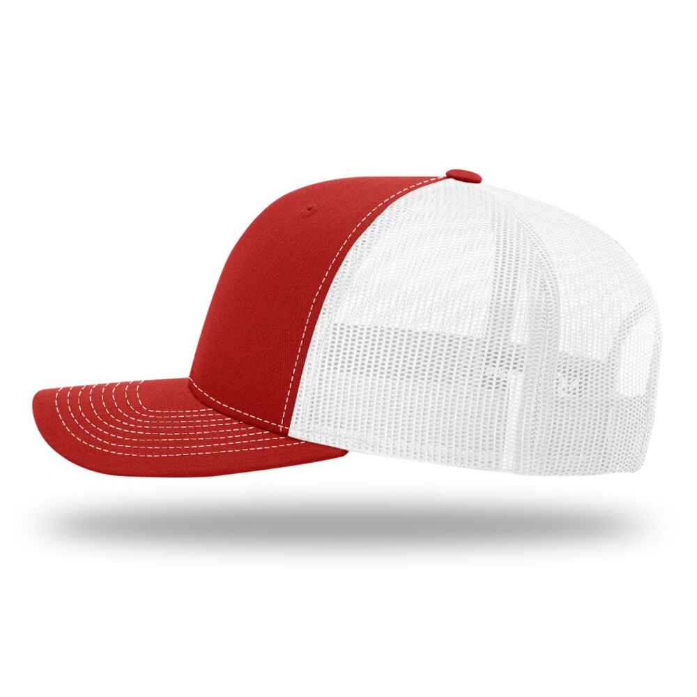 Custom-Red-White-color-112-style-blank-trucker-hat-left-view