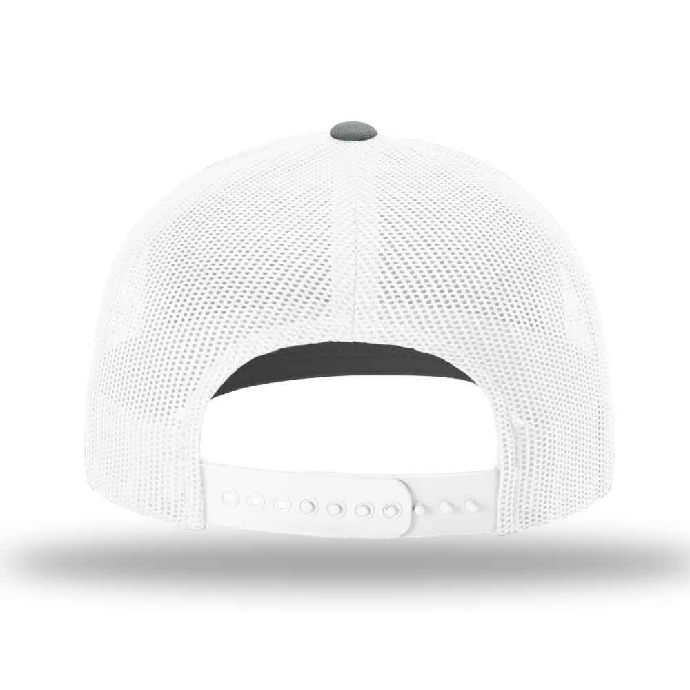 Custom-Royal-White-Heather-Grey-color-112-style-blank-trucker-hat-back-view