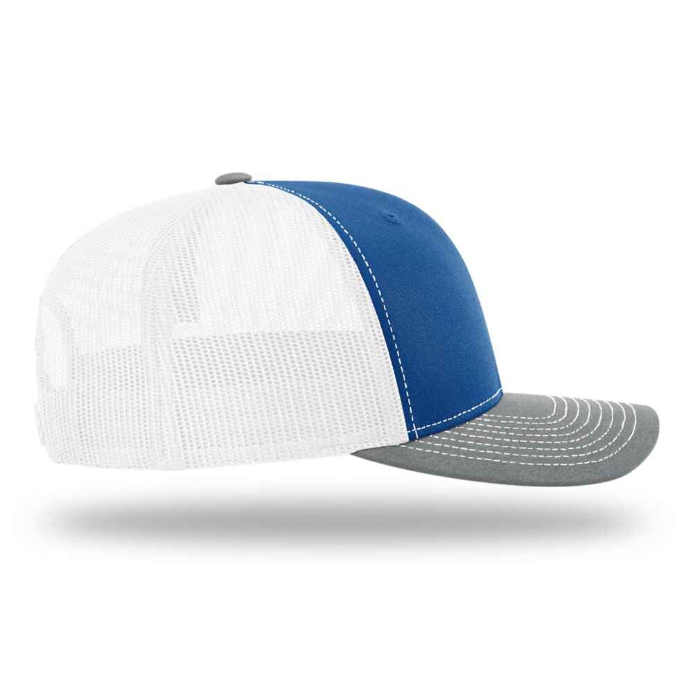 Custom-Royal-White-Heather-Grey-color-112-style-blank-trucker-hat-right-view