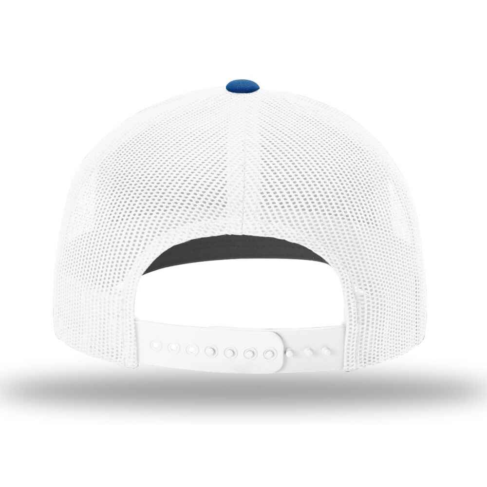 Custom-Royal-White-color-112-style-blank-trucker-hat-back-view