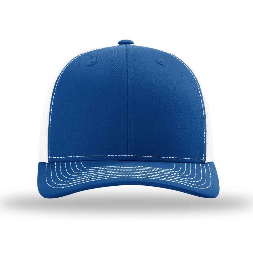 Custom-Royal-White-color-112-style-blank-trucker-hat-front-view