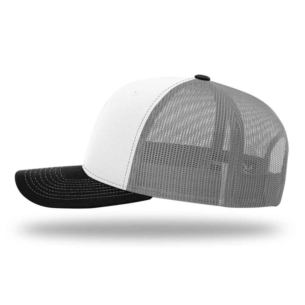 Custom-White-Aluminum-Black-color-112-style-blank-trucker-hat-left-view