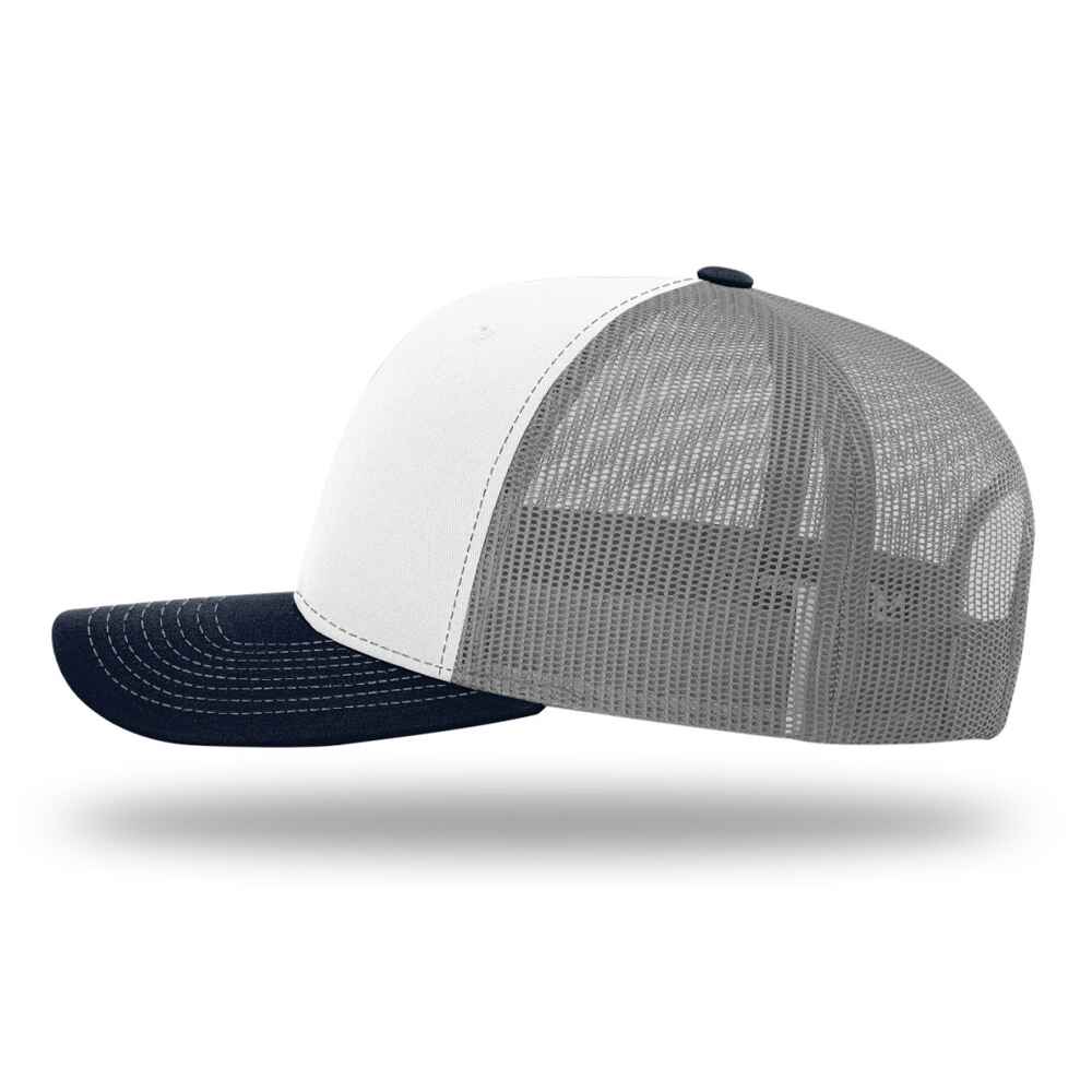 Custom-White-Aluminum-Navy-color-112-style-blank-trucker-hat-left-view