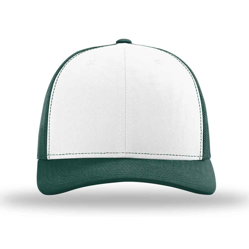 Custom-White-Dark-Green-color-112-style-blank-trucker-hat-front-view