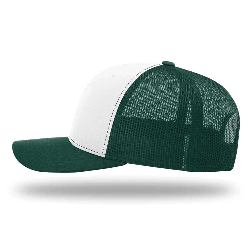 Custom-White-Dark-Green-color-112-style-blank-trucker-hat-left-view