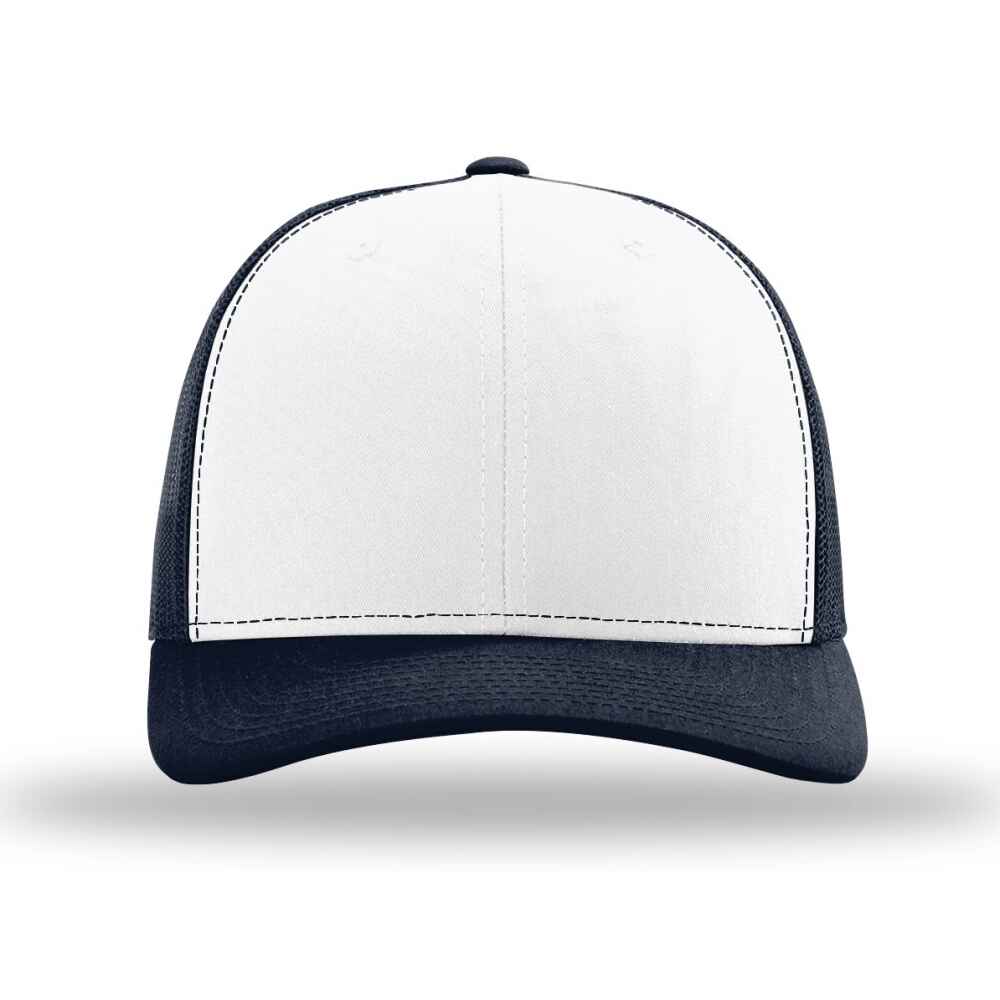 Custom-White-Navy-color-112-style-blank-trucker-hat-front-view