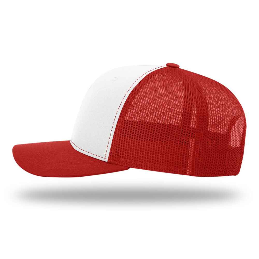 Custom-White-Red-color-112-style-blank-trucker-hat-left-view