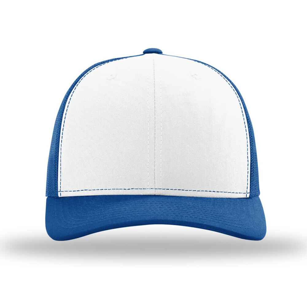 Custom-White-Roayl-color-112-style-blank-trucker-hat-front-view