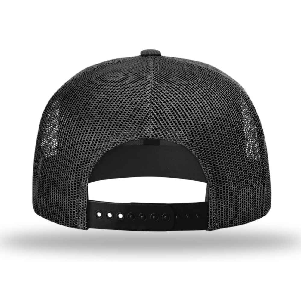 Topone Custom Flat Brim Hats Richardson 511 style Trucker Hat Black Mesh Back Black Acrylic Wool Blend Color Hats