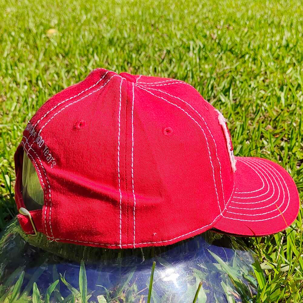 Topone Custom Cotton Fabric Applique on Front Panel Cotton Twill Fabric Baseball Caps Solid Red Color Right  Back View