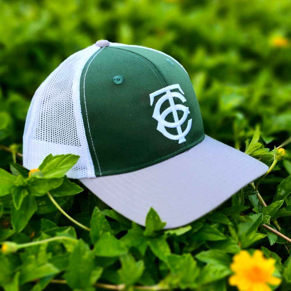 Topone Custom Flat Embroidery on Front Panel Cotton Twill Fabric Baseball Caps Green Crown Grey Visor Right  View