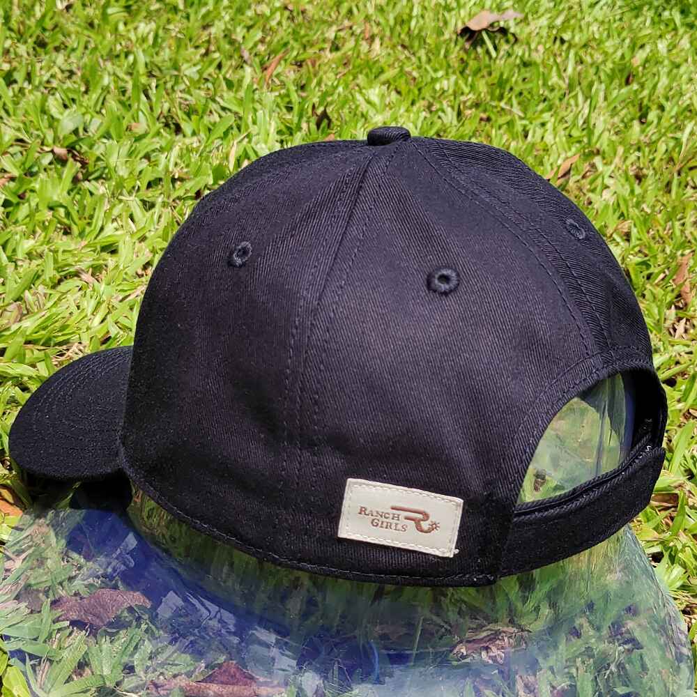 Topone Custom Rhinestones Pattern onto flat embroidery of front panels solid navy color cotton twill baseball caps Left Back View