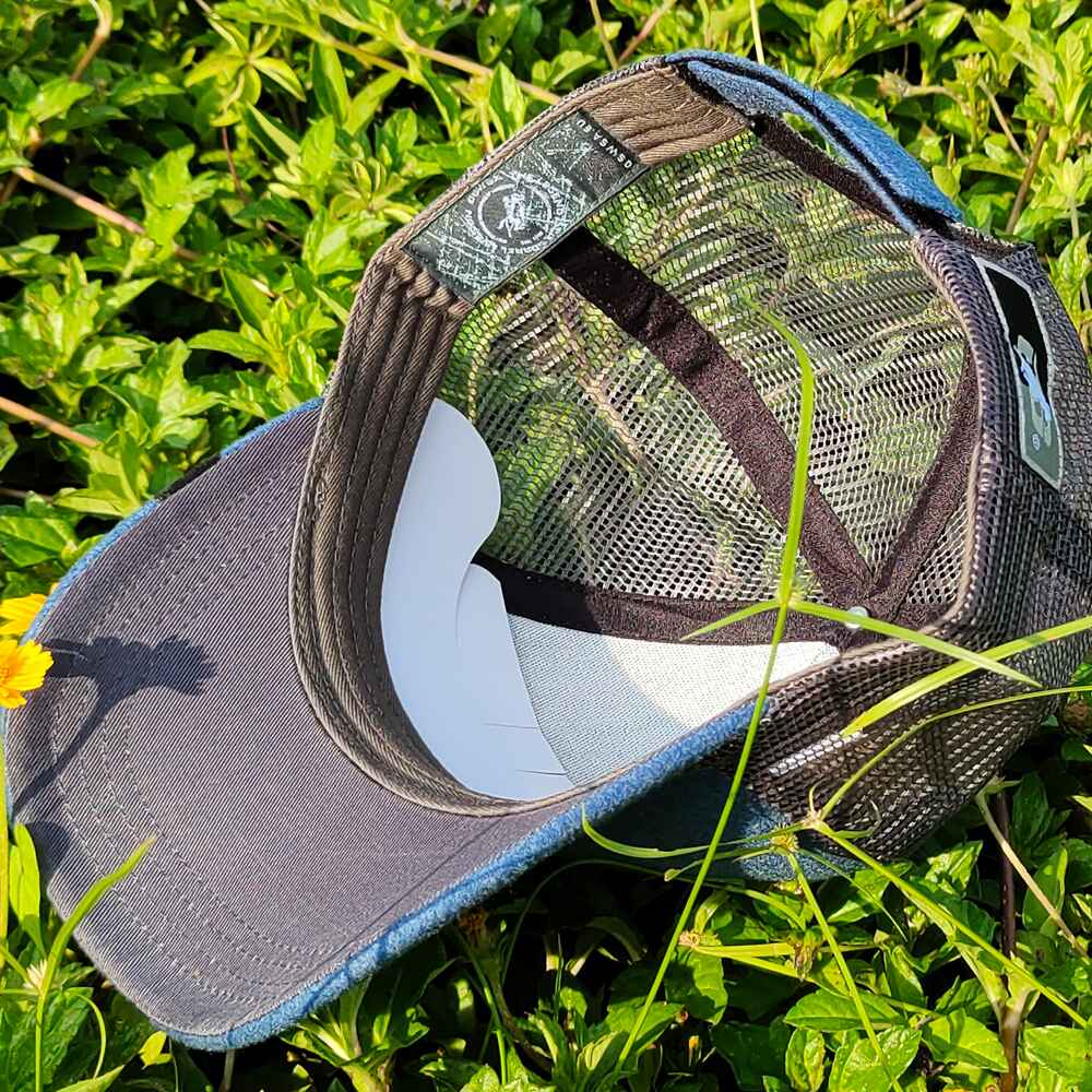 Topone Custom Sublimate Printed on front Felt Fabric Solid Blue Color On the front and visor Solid Black Mesh Back Trucker Hats  Inner View
