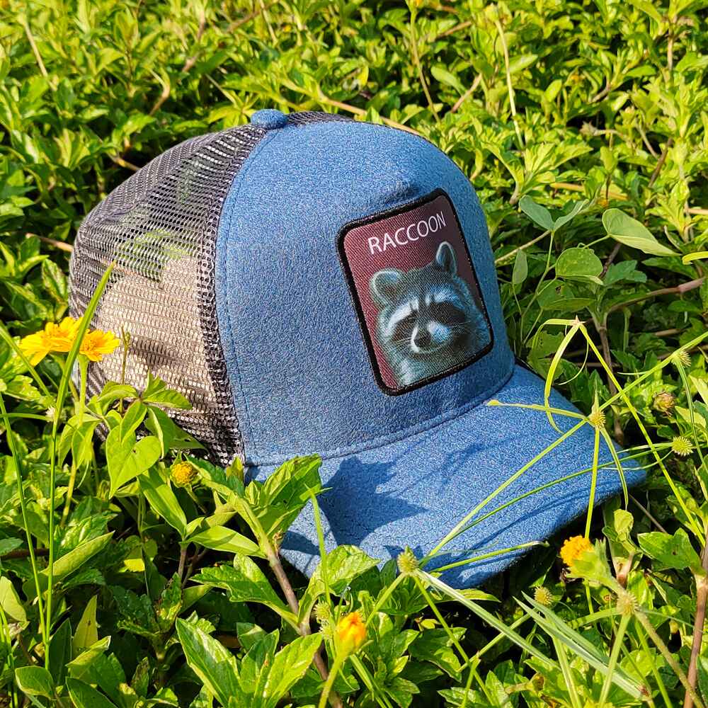 Topone Custom Sublimate Printed on front Felt Fabric Solid Blue Color On the front and visor Solid Black Mesh Back Trucker Hats Right View