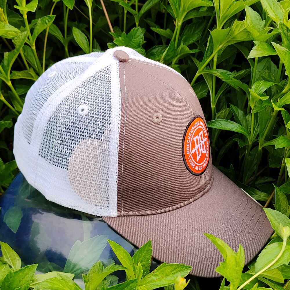 Topone Custom Woven Patch on front panels Charcoal Cotton Twill Fabric on front and visor White Polyester mesh on back Right View